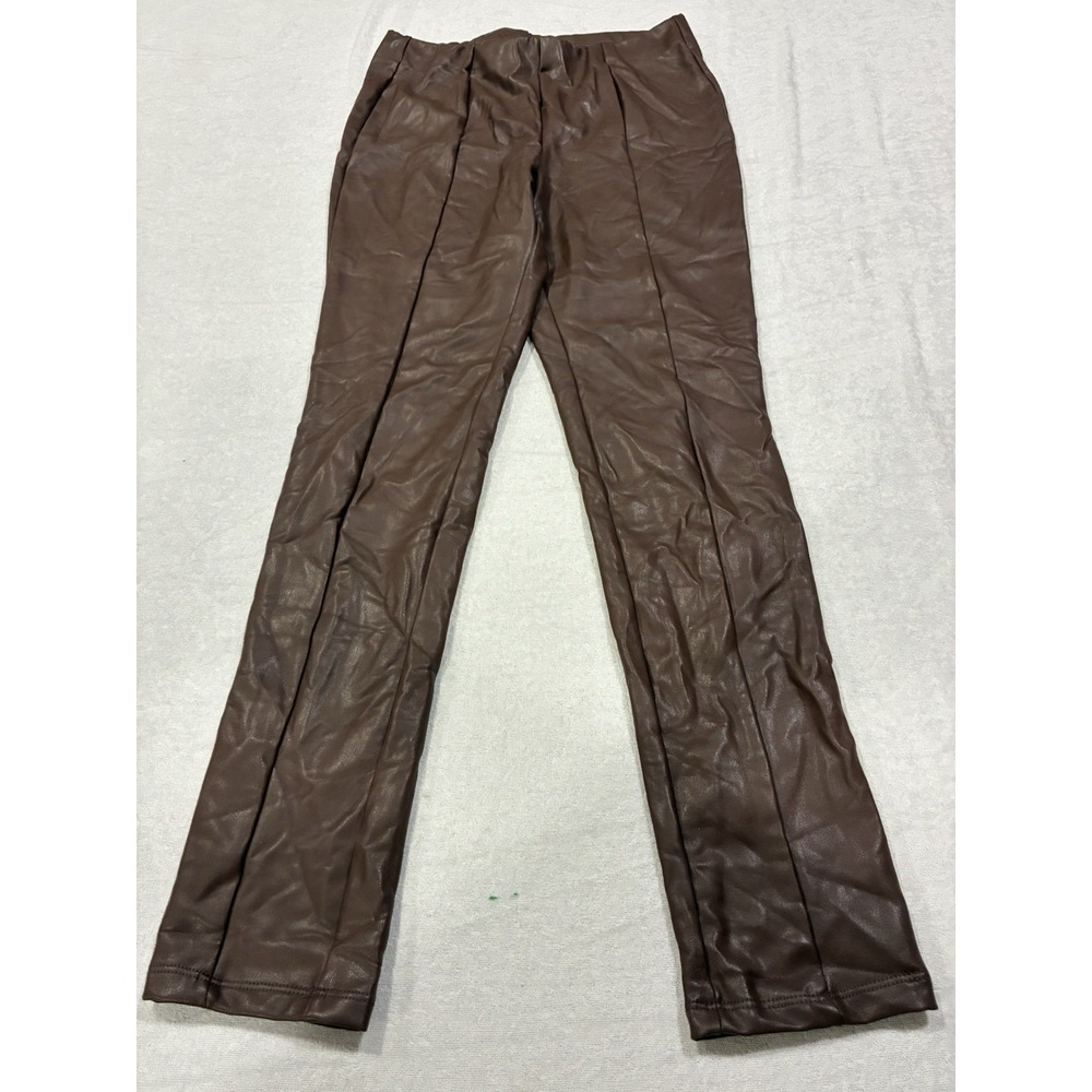 Haute Monde Chocolate brown faux leather pants pull on slim size M